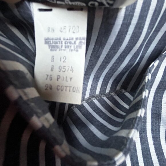 Women's Vintage Midi A-Line Dress Puff Sleeve Elastic Waist Striped Gray Size 12 - Picture 5 of 10